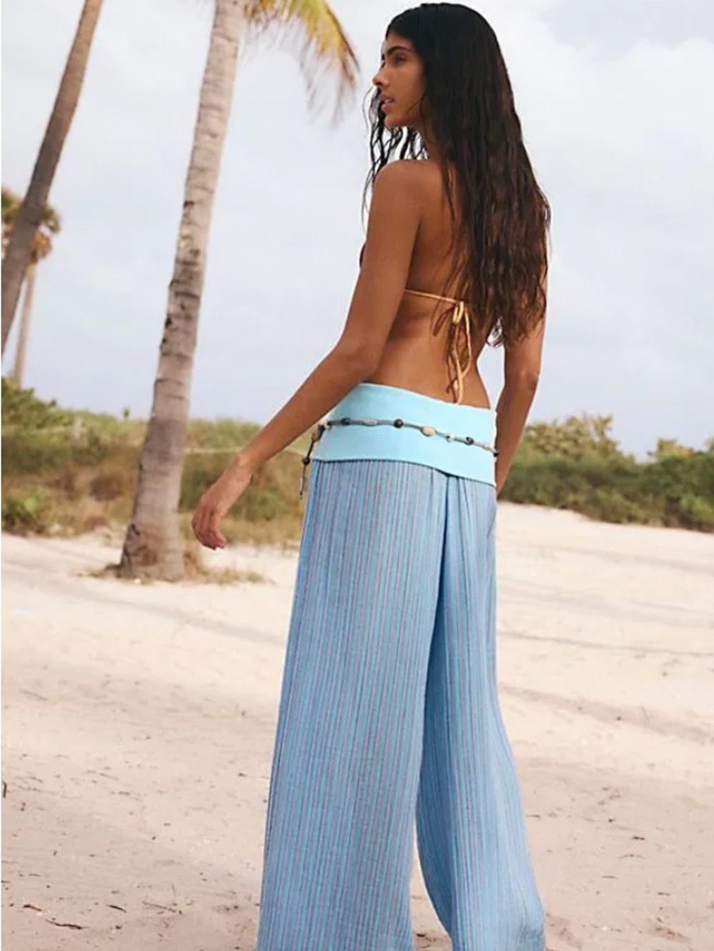 Free People Light Blue Wide-Leg Fold-Over Palazzo Pants Size Small NWOT